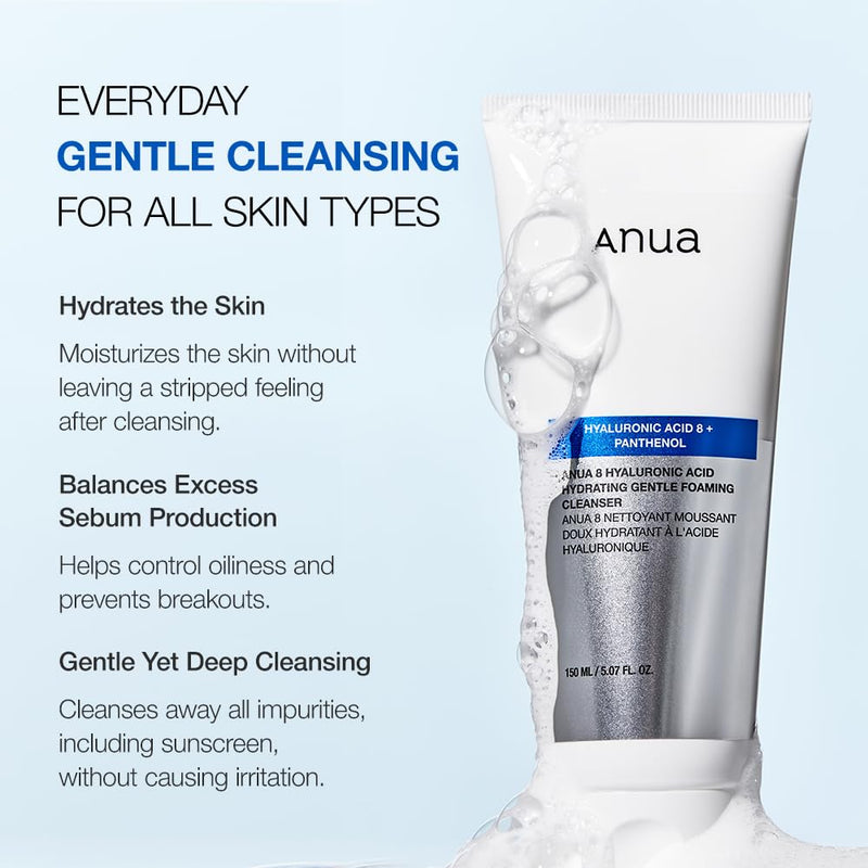 ANUA 8 Hyaluronic Acid Hydrating Gentle Foaming Cleanser (150ml) - Kiyoko Beauty