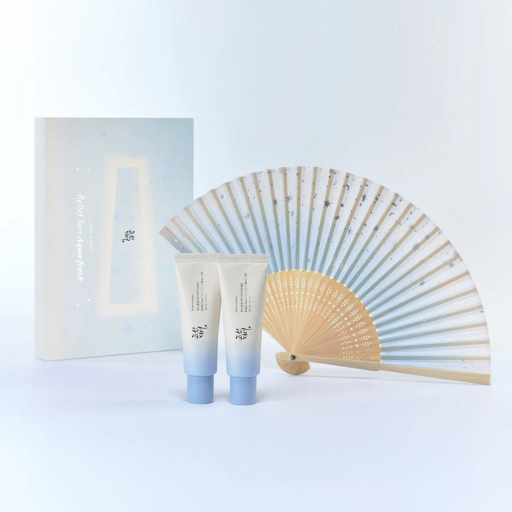 Beauty of Joseon Relief Sun Aqua-fresh Rice+B5 (SPF50+ PA++++) Special Edition Set (50ml+50ml+fan) - Kiyoko Beauty